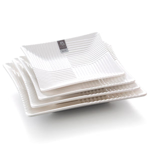 9 Inch White Square Melamine Striped Restaurant Plates 4959GC