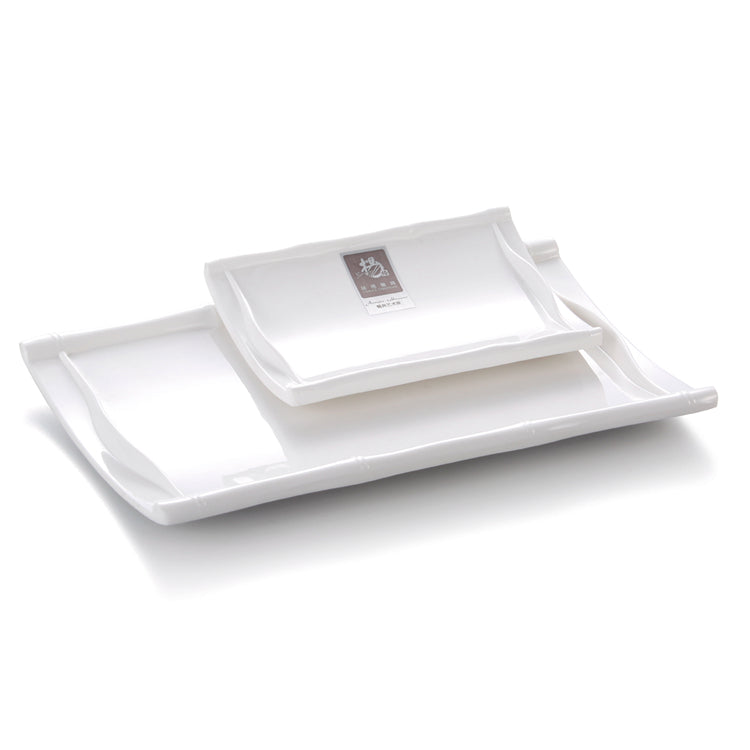 9.3 Inch White Melamine Bamboo Rectangular Restaurant Plate 8074GC