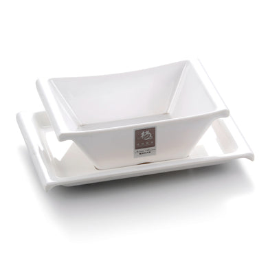 White Square Melamine Desert Bowl With Plate B3028GC
