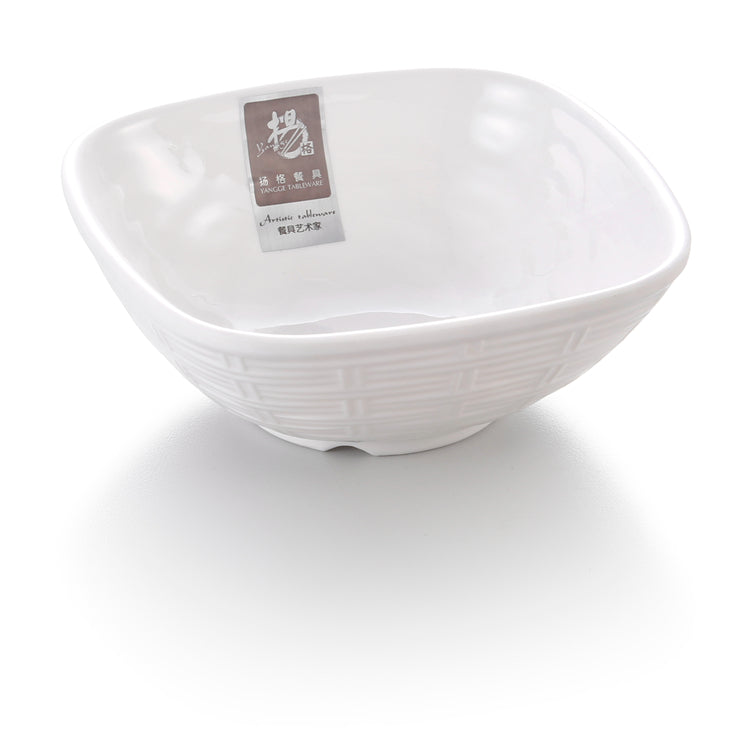 5 Inch Rattan White Restaurant Melamine Square Bowl B57GC