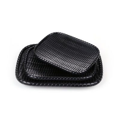 8.7 Inch Black Matte Rectangular Melamine Rattan Plate 1371308MS