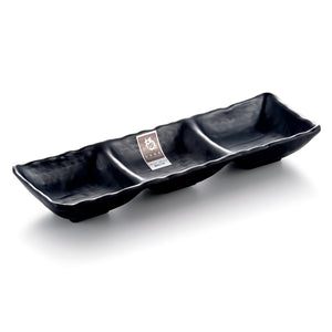 Matte Black Rectangular Divided Melamine Sauce Dish 15105MS