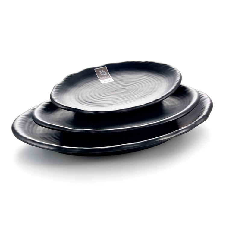 8.2 Inch Black Matte Oval Melamine Flat Plates 2482MS