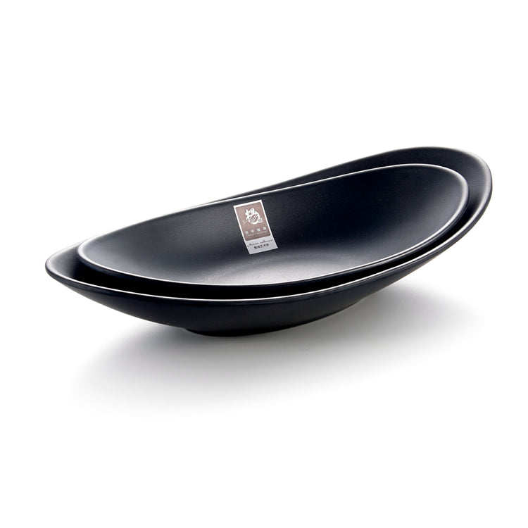 10.5 Inch Black Matte Melamine Deep Oval Plates 4105MS