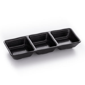 Matte Black 3 Compartment Sauce Dish With Chequer Pattern