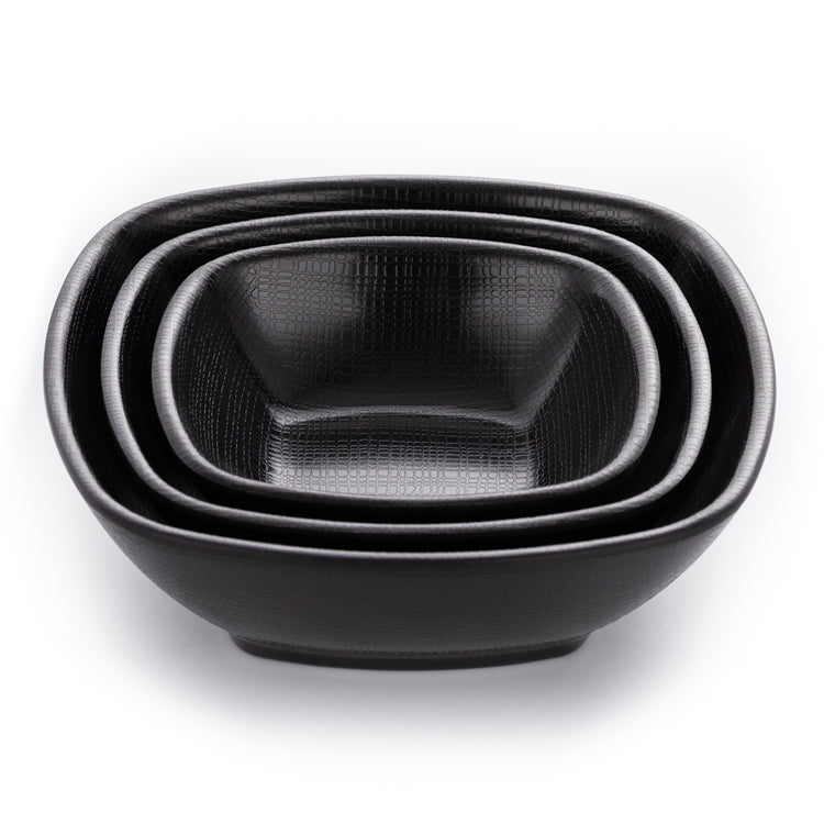 Matte Black Square Melamine Snack Bowls With Chequer Pattern