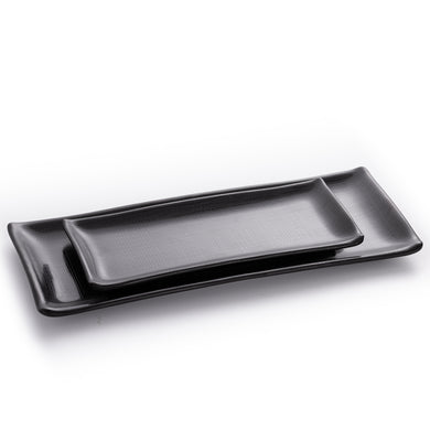 Matte Black Rectangular Melamine Sushi Plates With Chequer Pattern