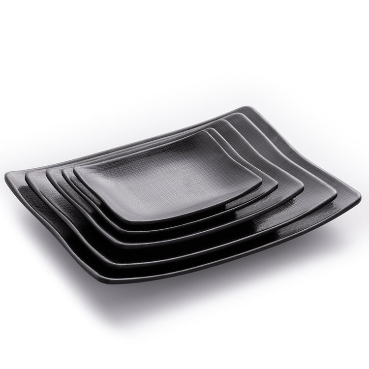 Matte Black Rectangular Melamine Restaurant Plate With Chequer Pattern