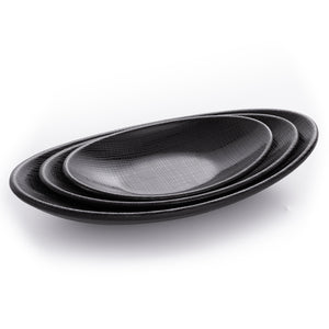 Matte Black Melamine Restaurant Fish Plates With Chequer Pattern