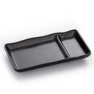 Matte Black Rectangular Melamine Divided Plates With Pattern