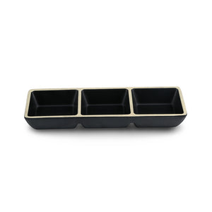 8.5 Inch Korean Style Black Melamine Divided Sauce Dish DAA700085MS