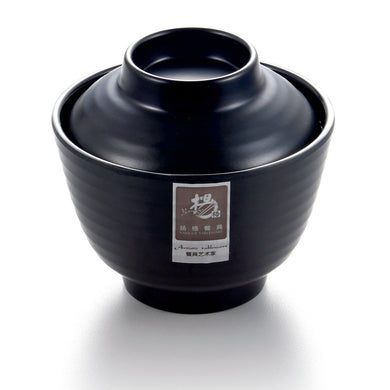 Japanese Black Melamine Miso Bowl With Lid F10303GZMS