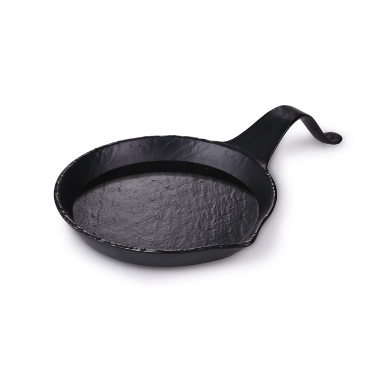 14.3 Inch Black Matte Round Melamine Pan Plate with Handle JM16908MS