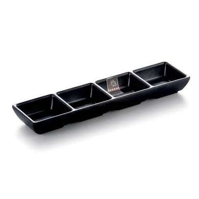 Black Matte Rectangular Melamine 4 Compartment Plate JW2074MS