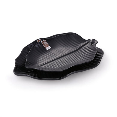 13 Inch Black Matte Leaf Melamine Food Plates K13MS