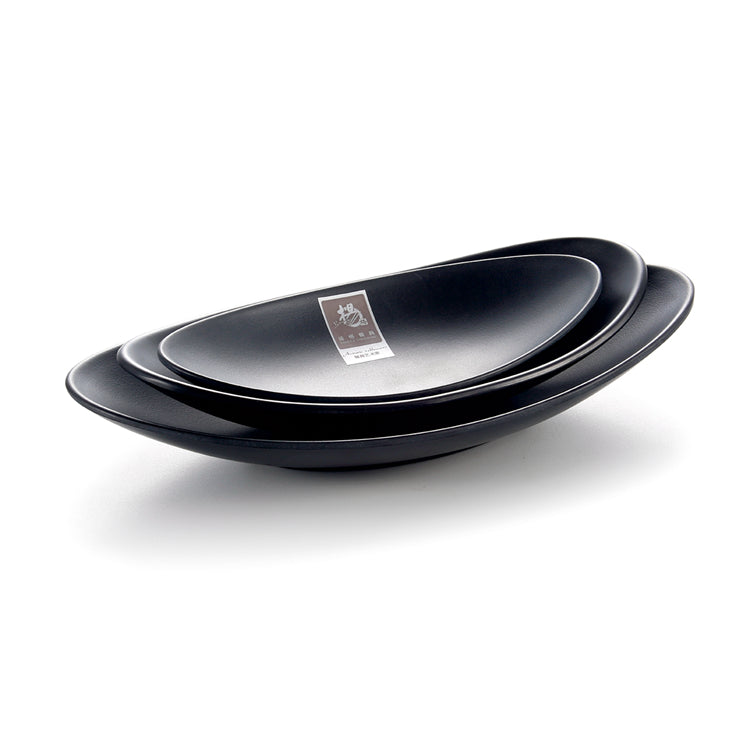 7 Inch Black Matte Boat Shape Melamine Food Plate W4207MS