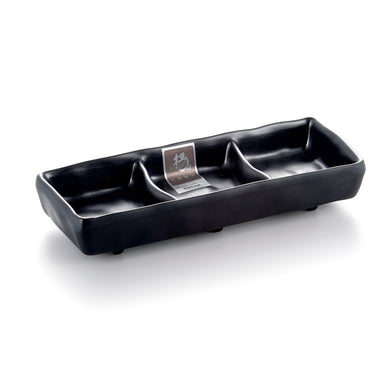 7 Inch Black Matte Melamine 3 Compartment Plate WT638MS