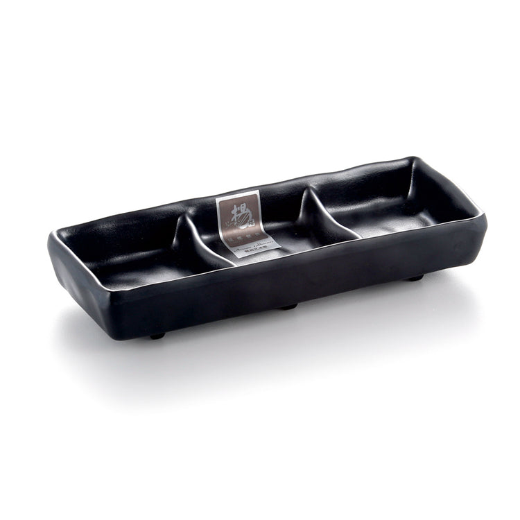 7 Inch Black Matte Melamine 3 Compartment Plate WT638MS
