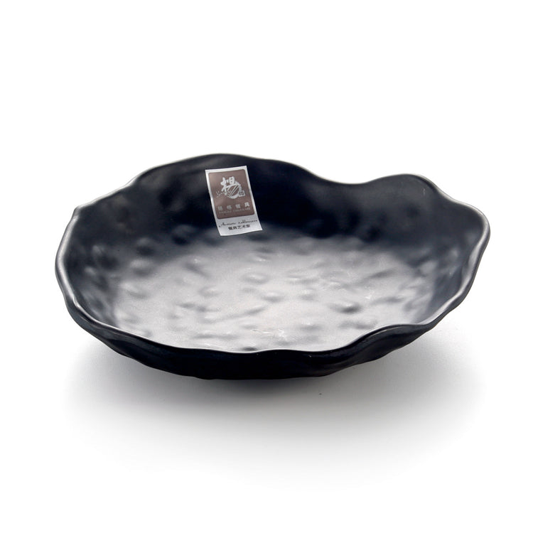 8 Inch Black Matte Irregular Melamine Food Plate YG140002MS