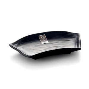 8 Inch Black Matte Fan Shape Melamine Food Plate YG140007MS