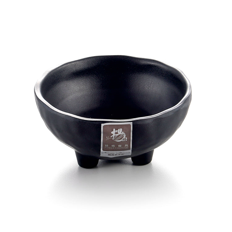 4 Inch Matte Black Melamine Round Bowl with Feet YG140039MS