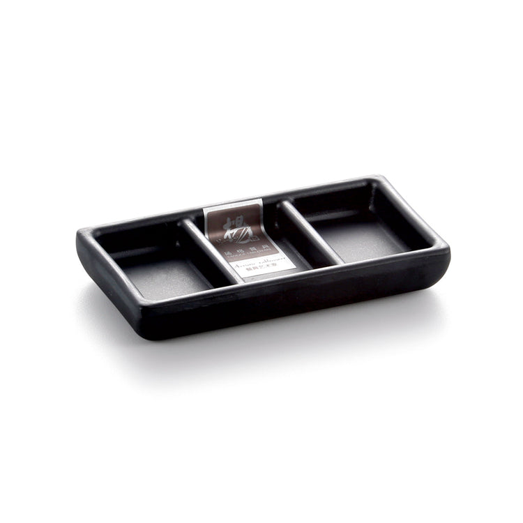 Black 3 Compartment Melamine Soy Dish YG140048MS