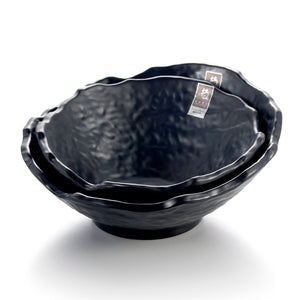 9 Inch Matte Black Melamine Wave Side Oblique Bowls YG140067MS