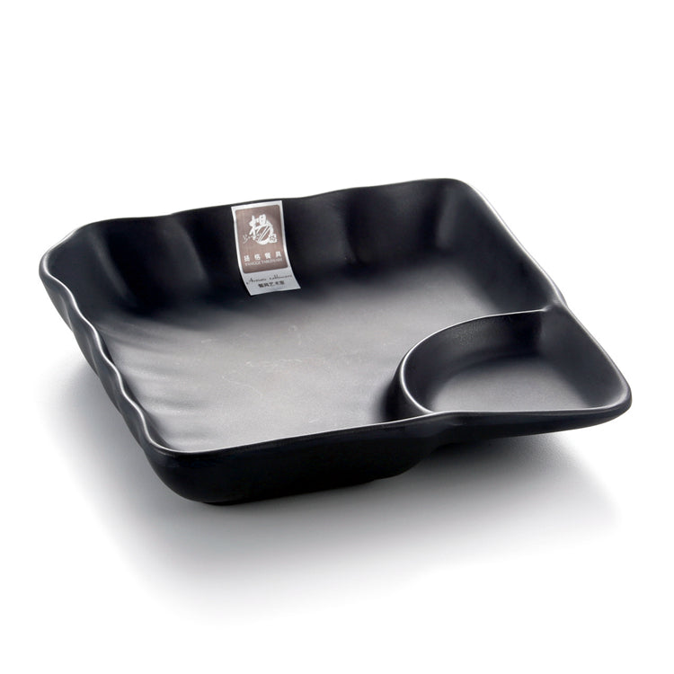 7 Inch Black Matte Square Melamine Divided Plate YG140128MS