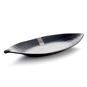 14.8 Inch Black Matte Leaf Shape Melamine Food Plate YG142051MS