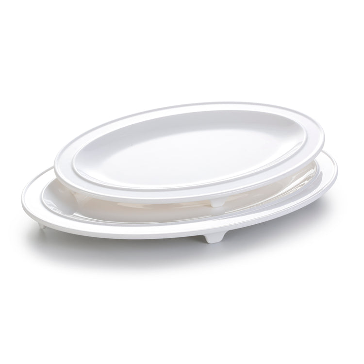 12.5 Inch White Oval Melamine Dinner Plate with Feet YJ034YJC