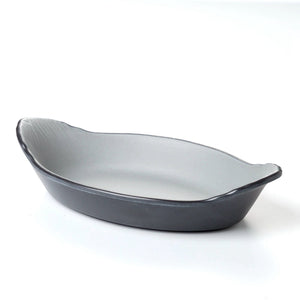 8.8 Inch Grey Boat Shaped Restaurant Melamine Serving Plate