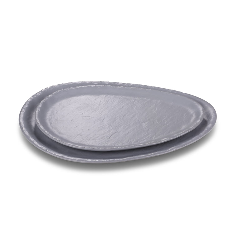 11.8 Inch Gray Matt Oval Melamine Snack Plates JM16920TKHSMS