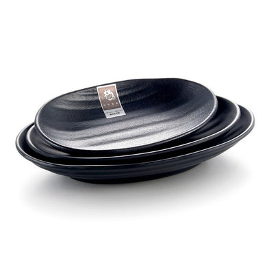 7.2 Inch Black Matt Oval Melamine Food Plates W7307TKHSMS
