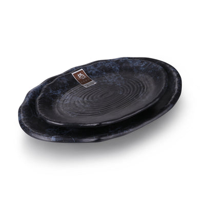 8.2 Inch Blue Marble Melamine Oval Flat Plates 2482LW