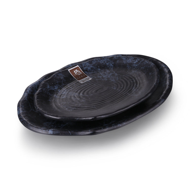 8.2 Inch Blue Marble Melamine Oval Flat Plates 2482LW