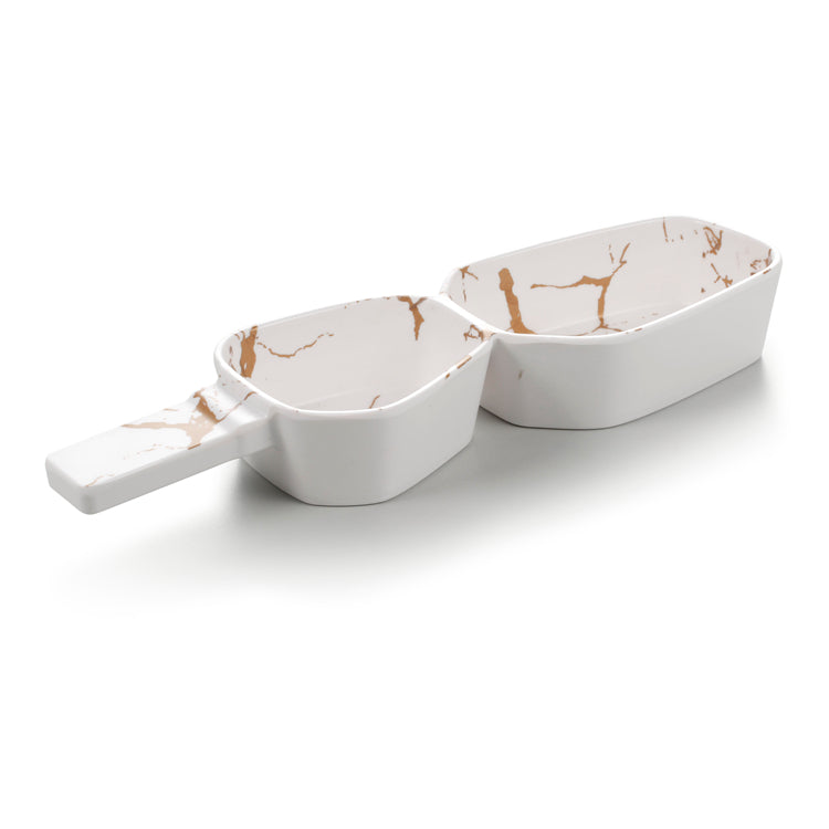 14 Inch Marble White Divided Melamine Sauce Dish 20010BJ