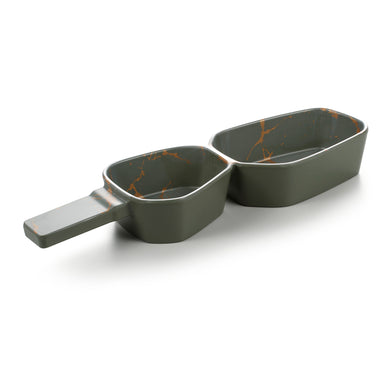 14 Inch Flower Design Green 2 Compartment Melamine Sauce Dish 20010QJ