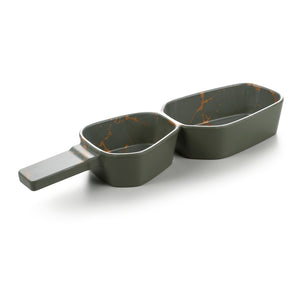 14 Inch Flower Design Green 2 Compartment Melamine Sauce Dish 20010QJ