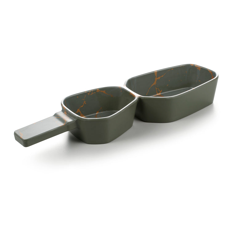 14 Inch Flower Design Green 2 Compartment Melamine Sauce Dish 20010QJ