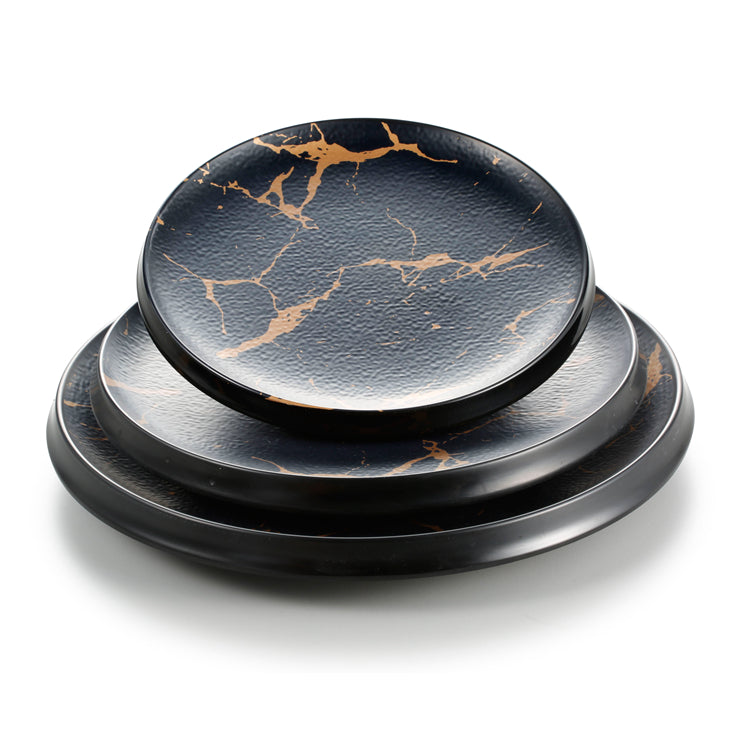9.1 Inch Flower Design Black Melamine Round Plate 25013HJ