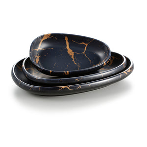 8 Inch Flower Design Black Egg Shape Melamine Oval Plate 27001HJ