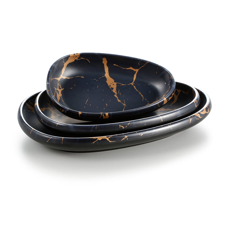 8 Inch Flower Design Black Egg Shape Melamine Oval Plate 27001HJ