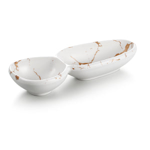11.2 Inch Marble White 2 Compartment Melamine Dip Bowls 27007BJ