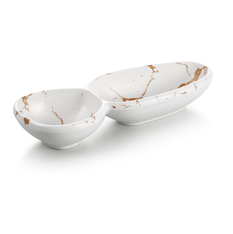 11.2 Inch Marble White 2 Compartment Melamine Dip Bowls 27007BJ