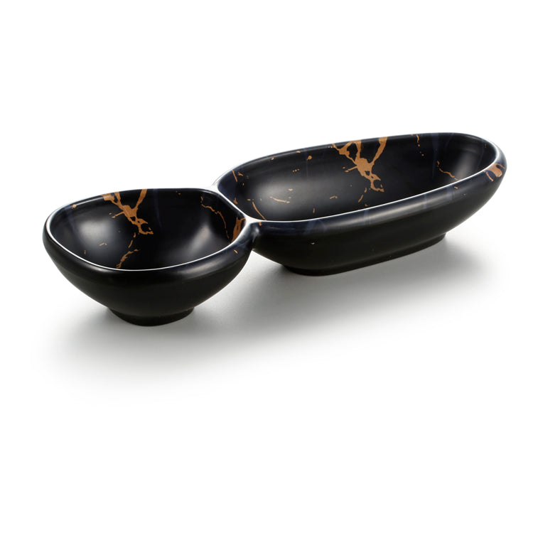 11.2 Inch Flower Design Black 2 Compartment Melamine Dip Bowls 27007HJ