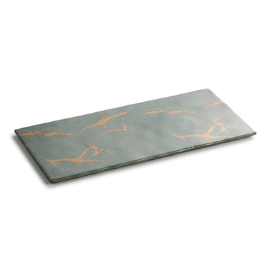 13 Inch Flower Design Green Melamine Rectangular Tray M477730QJ