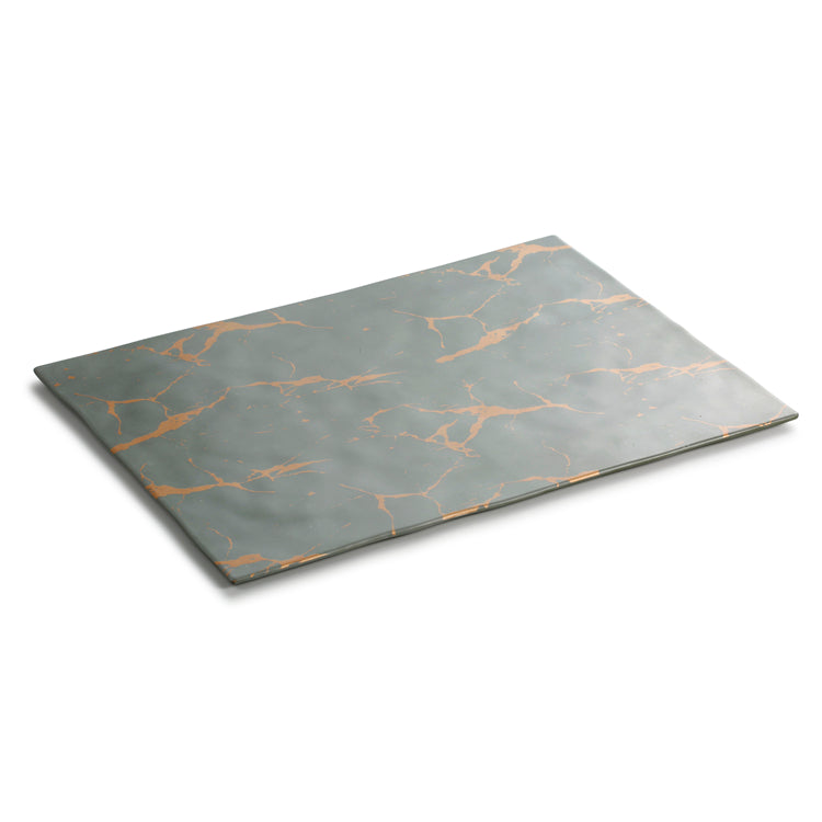 13.6 Inch Flower Design Green Melamine Rectangular Tray M477731QJ