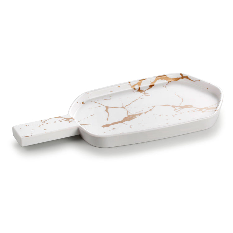 12.3 Inch Marble Hexagon Melamine Dessert Plate With Handle ZT019BJ