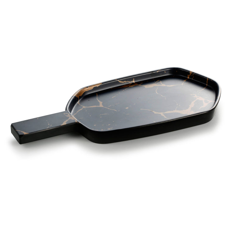 12.3 Inch Flower Design Black Melamine Plates With Handle ZT019HJ
