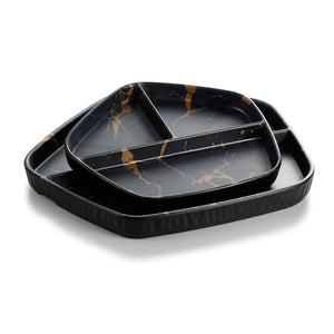 8.5 Inch Flower Design Black Melamine 3 Compartment Plates ZT042HJ